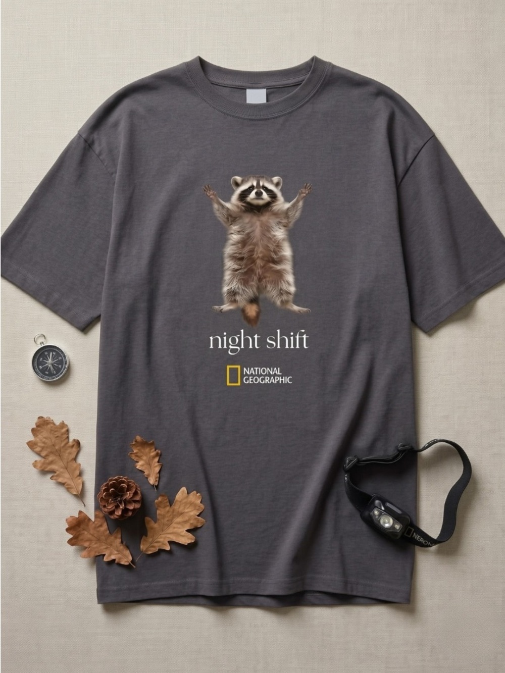 Gildan Charcoal 'Night Shift' Raccoon Graphic Tee